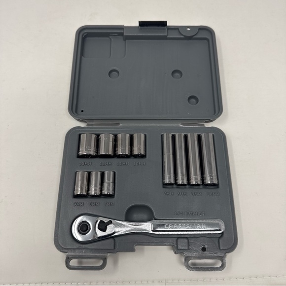 12-pc. CRAFTSMAN TOOLS 1/4” DRIVE METRIC SOCKET SET w/ CASE, 6-POINT, 34746, USA - Picture 6 of 12